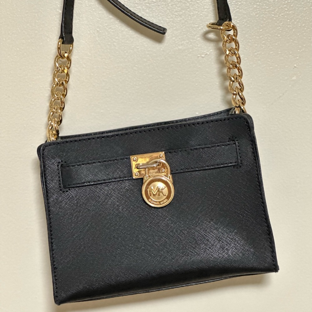 Michael Kors Bag Hamilton Mini Messenger Crossbody Handbag Purse Gold Chain Lock